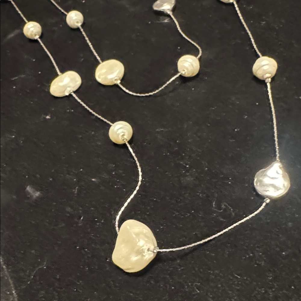 J.Jill Pearl Station Necklace Silver Tone Long Necklace. (BJ111) - Picture 7 of 11